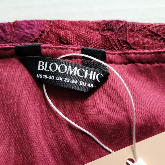 BloomChic blouse red lace shirt top floral wine burgundy feminine plus size 18 - Picture 5 of 10